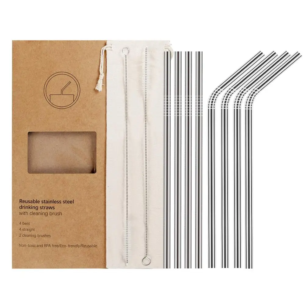 

Stainless Steel Straws reusable metal drinking straws with the Cleaning Brush