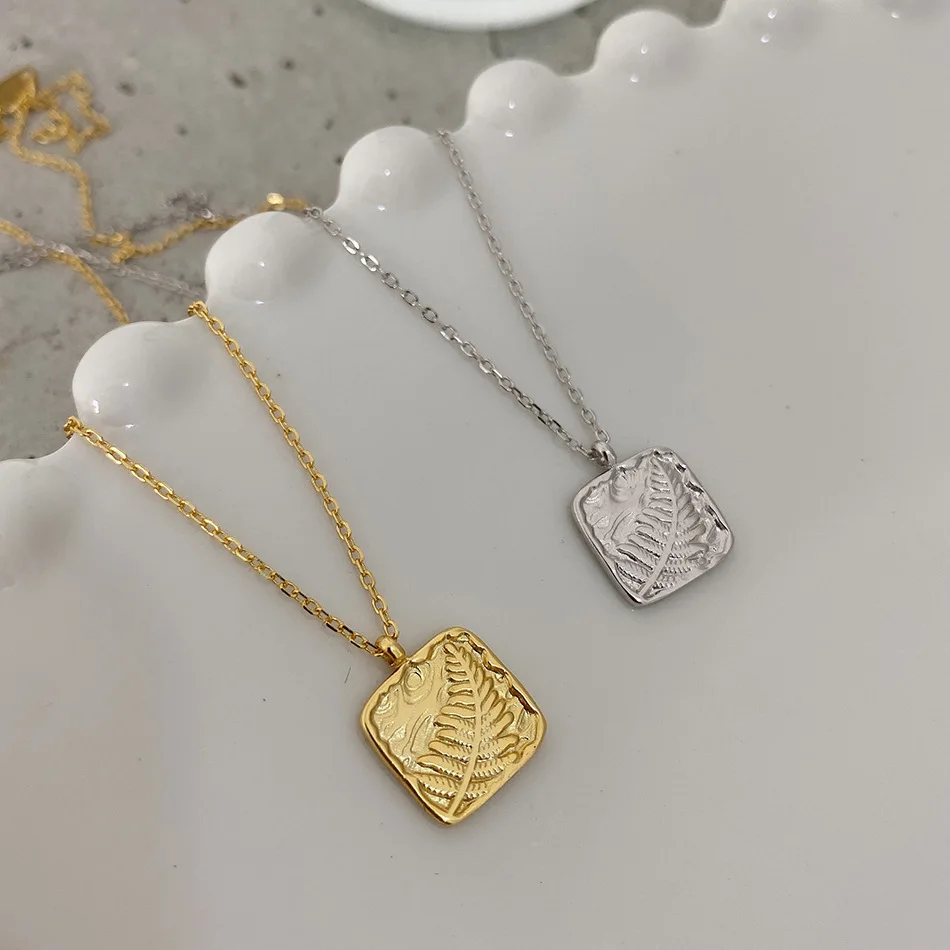 

Free Shipping VIANRLA leaf necklace in gold and silver square pendant necklace 925 sterling silver minimalist necklace