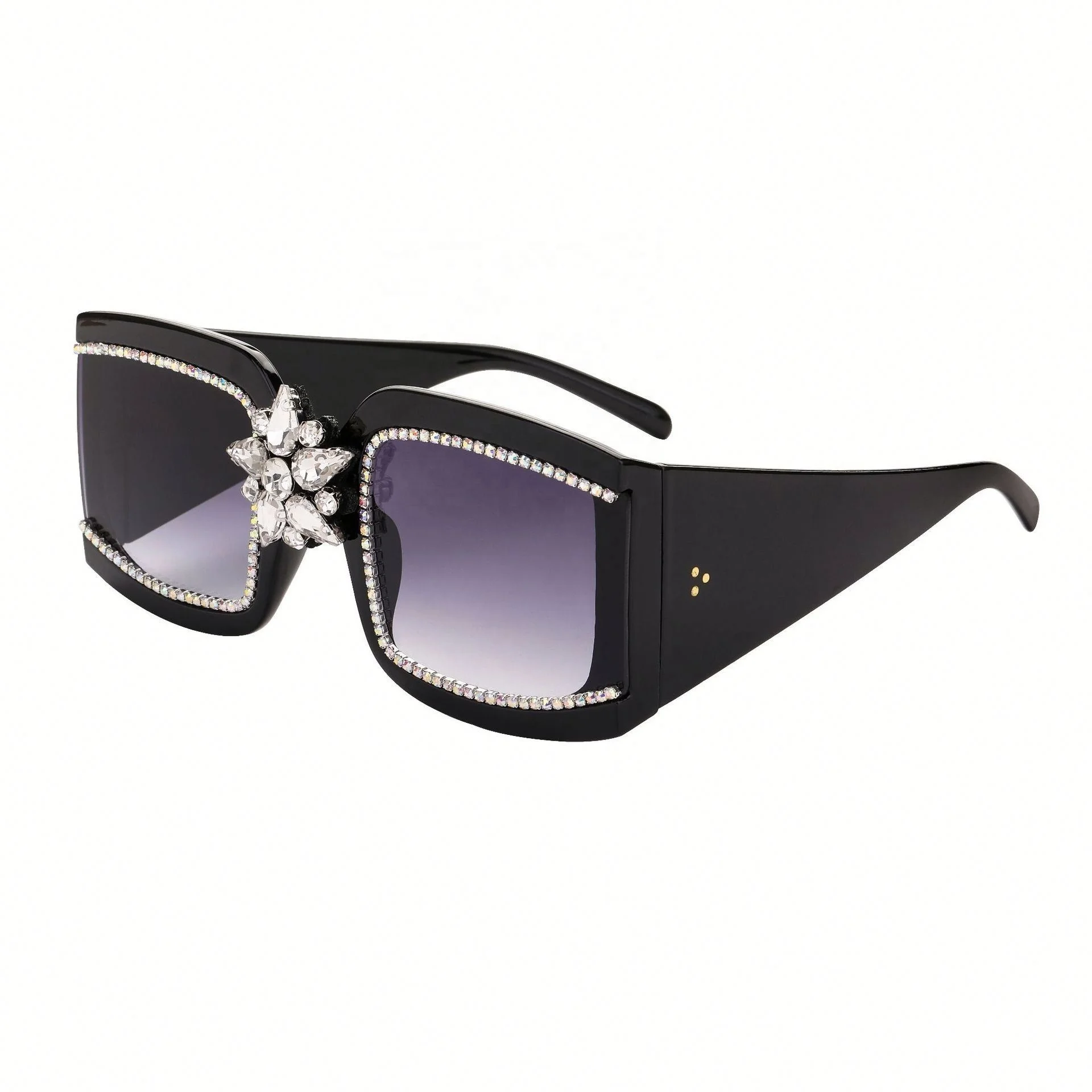 

Square Elegant Flower Rhinestones Summer Party Women Large Frame Ladies Sunglass Crystal Summer Sunglasses in Stock, Colors