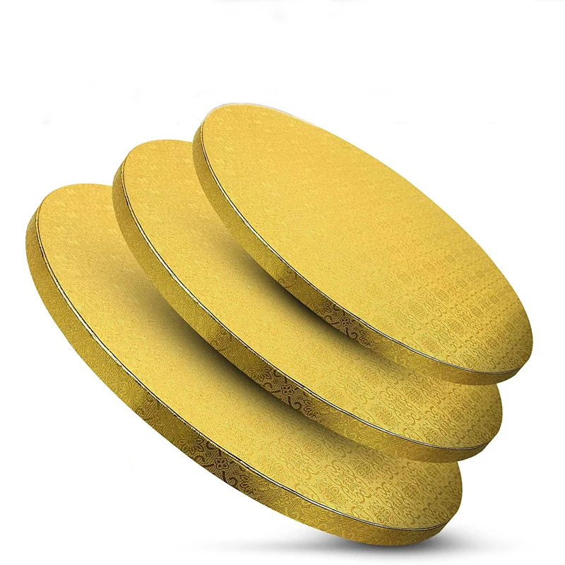 

gold round Corrugated Paper cake Board with Smooth Edges Decorative Display Cake Icing Plates