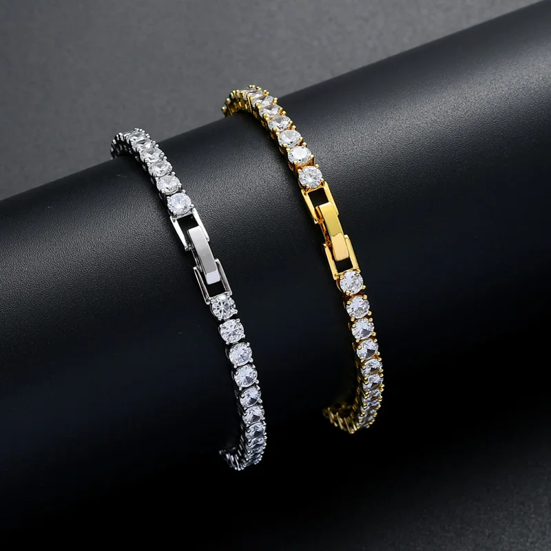 

24k Gold Tennis Chain 3mm 4mm 5mm Copper Micro-inlaid Zircon Single Row Bracelet Hip Hop Bracelet Breslet For Men Jewelry