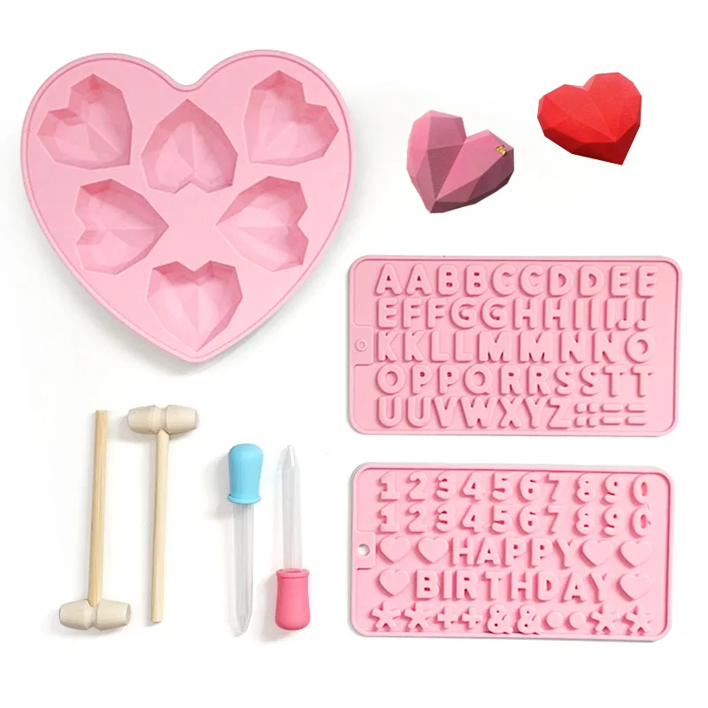 

Youngs YS-TZ394 Valentine's Day Love heart-shaped diamond silicone mini heart mold silicone cake mold set for Chocolate Dessert, Customized color