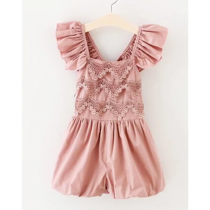 

B54550A Summer new kids rompers fashion lace flower girls lovely romper, Pink