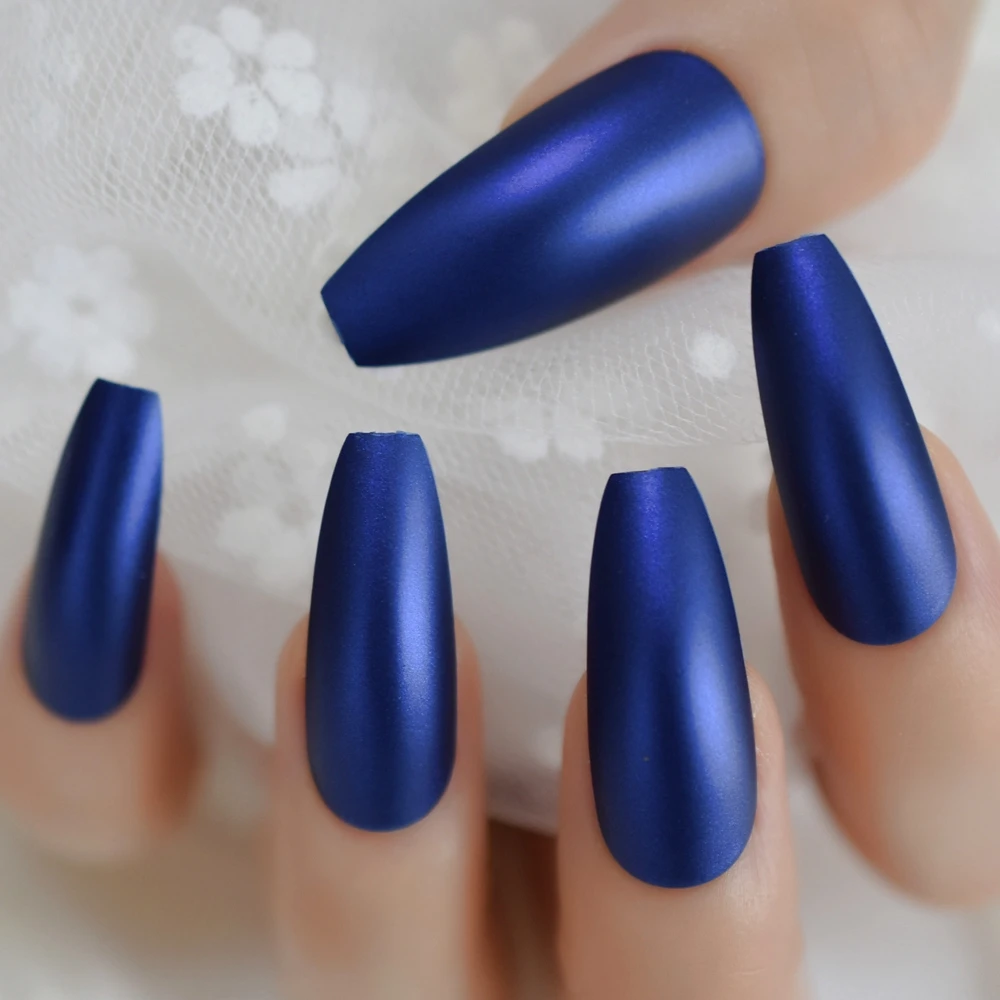 

Long Ballerina False Nails Matte Blue Frosted Surface Wearable Removable Artificial Fingernails