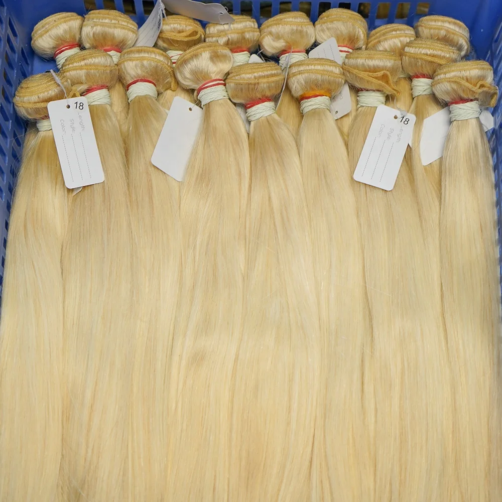 

Wxj Large Stock Blonde Hair Bundles Closure, Cuticle Aligned 613 Human Hair Weft, Full Black Hair Mixed Blonde Hair Extensions