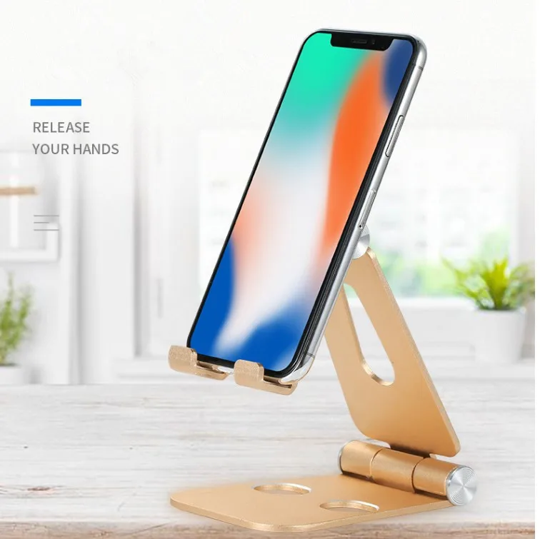 

Universal desktop aluminum alloy hand free cell phone holder folding portable mobile stand