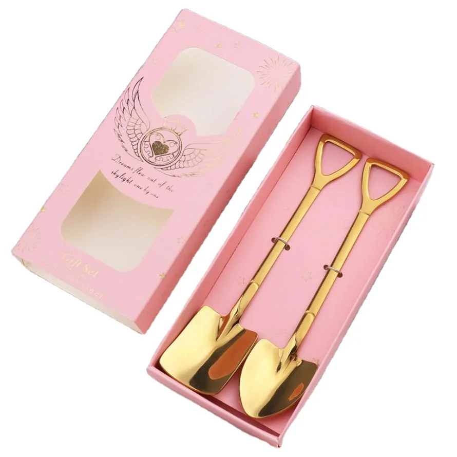 

Stainless Steel Shovel Shaped Tea Spoons Coffee Stir Flatware Sets Ice Cream Fruit Dessert Gold Spoon With Box