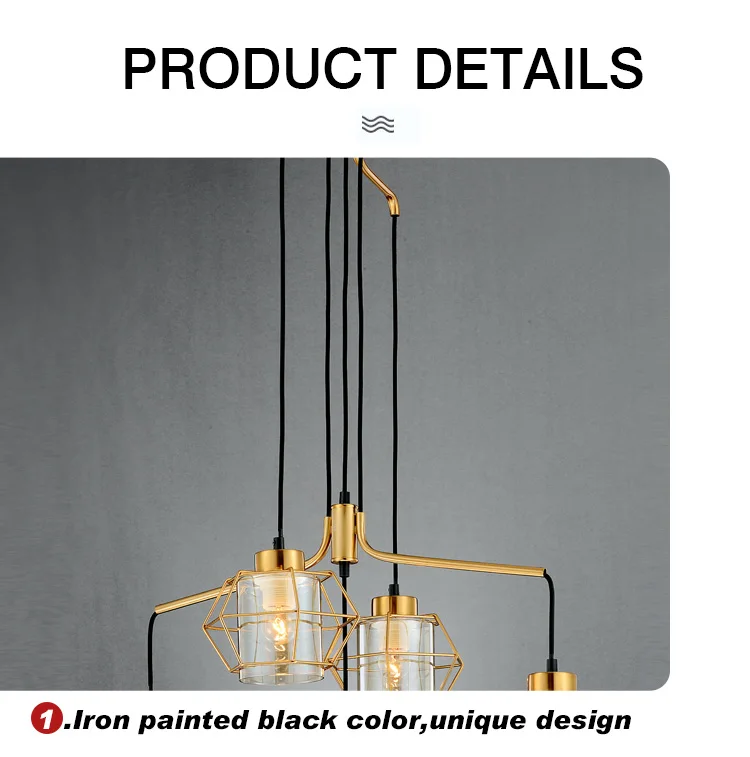 Luxury Modern Hanging Fixture Bronze Black Pendant Five Head Chandelier