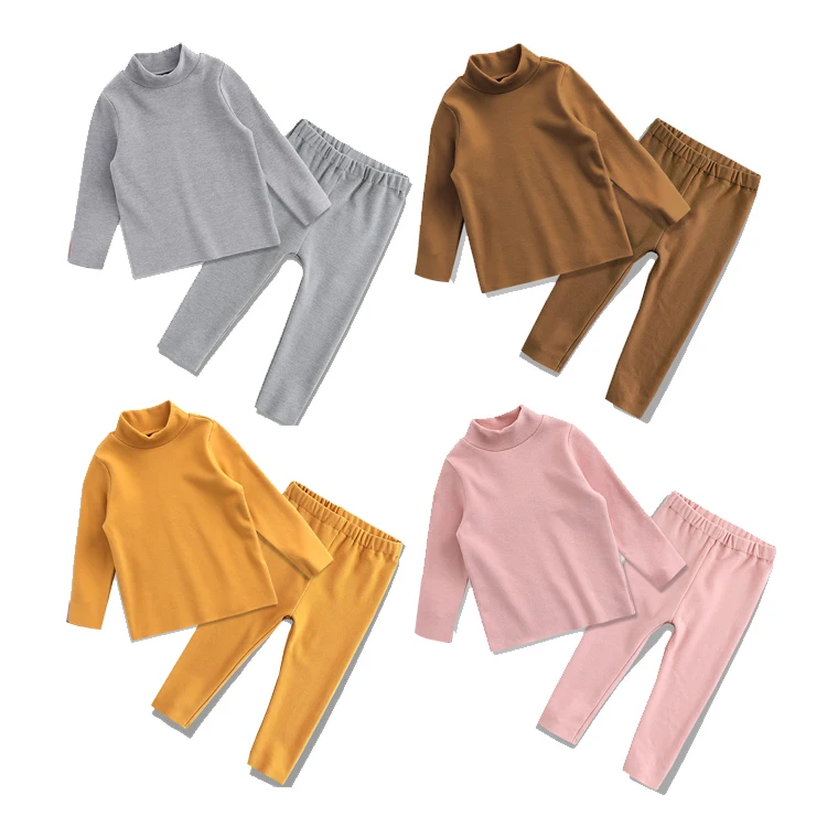 

Kids Sleepwear Homewear Autumn Clothing Set Boys Girls Solid Color Underwear Two Piece Pyjamas Set for 2T to 8T, Customized color