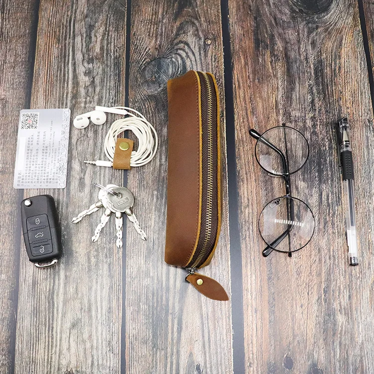 
Vintage real leather pencil pouch bag pen holder pen case 