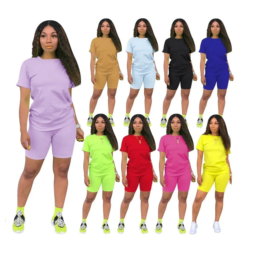 

Solid Casual Summer Outfit Pants Set Workout Sportwear Plus Size Women Clothing Two Piece Short Set Women 2 Peice Short Sets