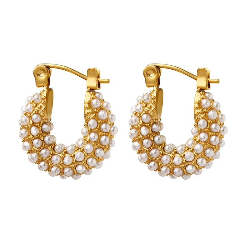 

Fashion Elegant Stainless Steel U Shape Clip On Earrings 18K Gold Plating Imitation Pearl Hoop Earring For Women Jewelry YF2810