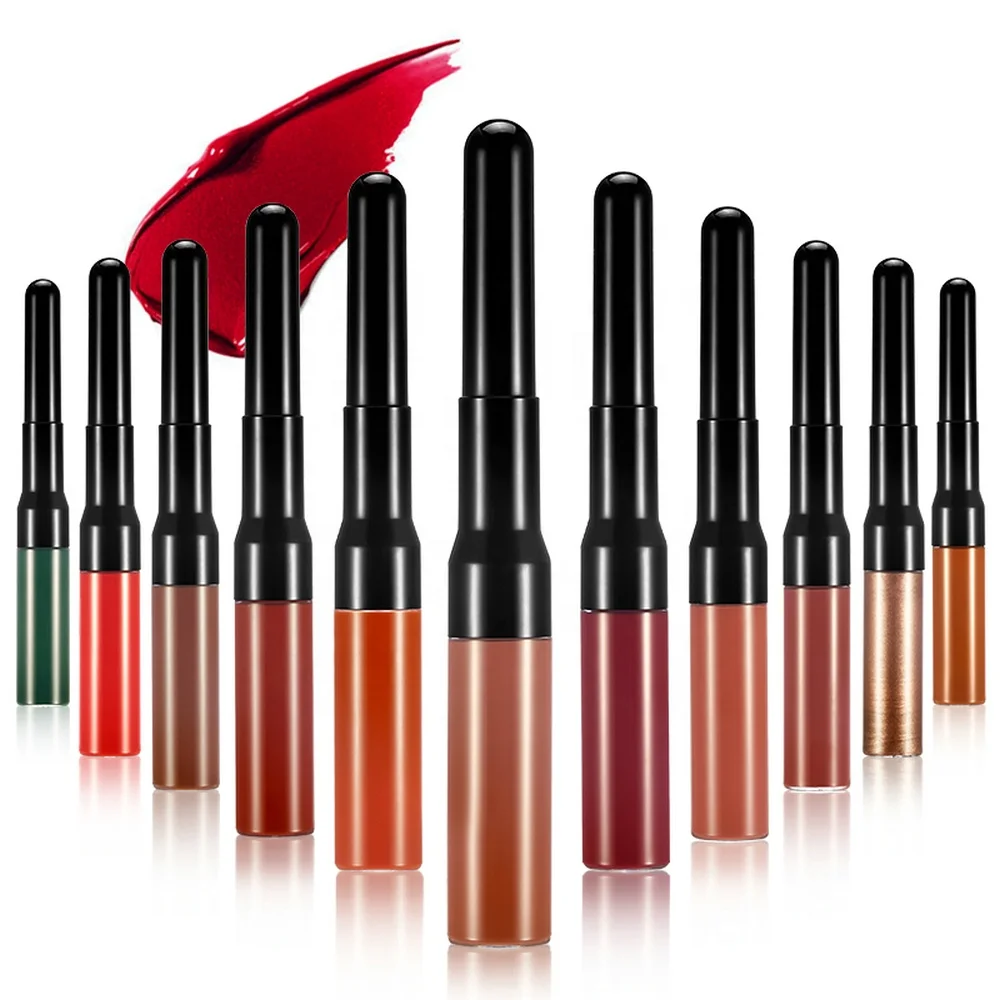 

15 Colors Double Matte Lip Gloss Makeup Lip Liner Private Label Cosmetics Lipgloss Base Waterproof Undefined Lipliner