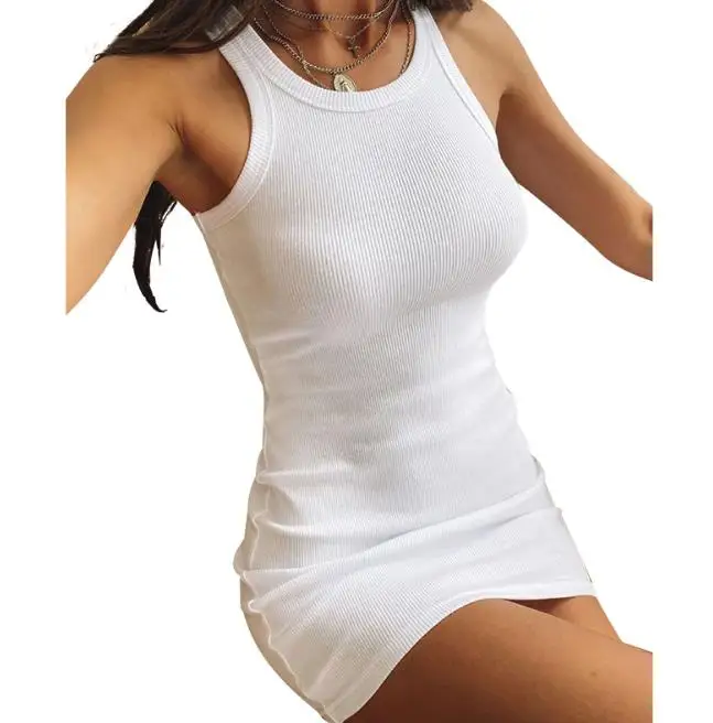 

knitted tank dress summer women s clothing one piece sexy bodycon dresses sleeveless o-neck clothes wholesale