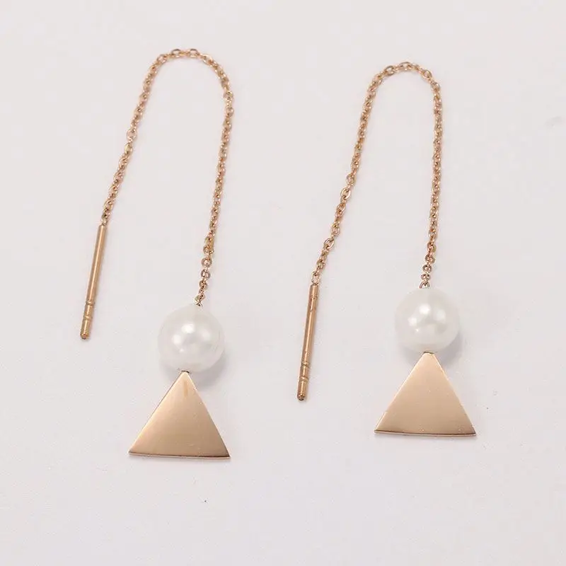 

Latest Fashion Triangle Shaped Manufacturer Supply Stainless Steel Accessories Pearl Earrings