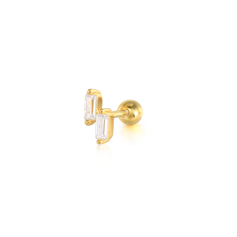 

Single wild personality simple square princess zircon spiral soft cartilage earring, Gold/white