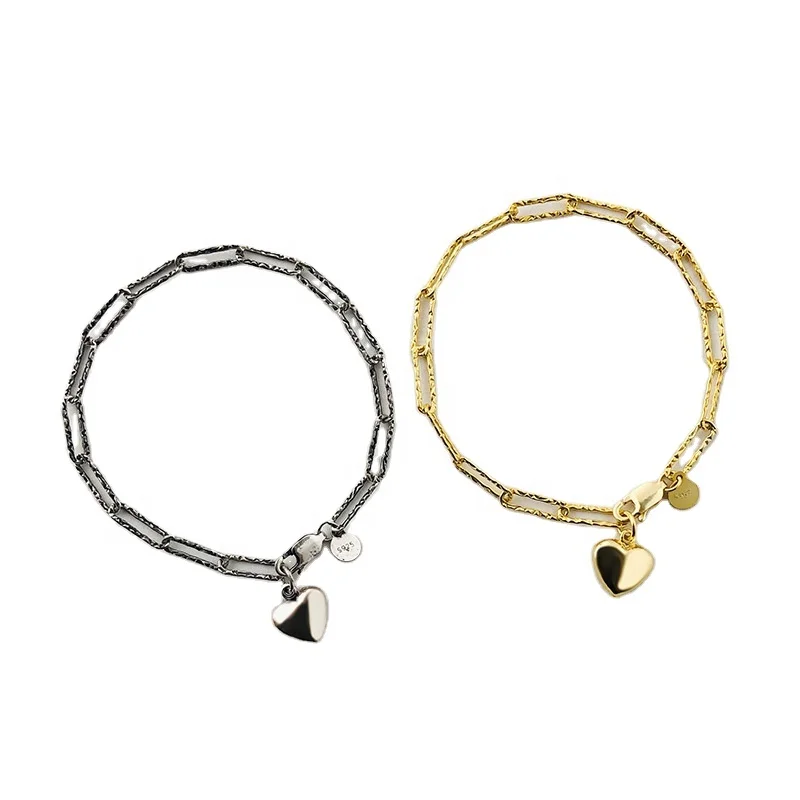 

New Trendy Hammered Link Bracelet Heart Charm Bracelet Daily Luxe Bracelet For Girls Part