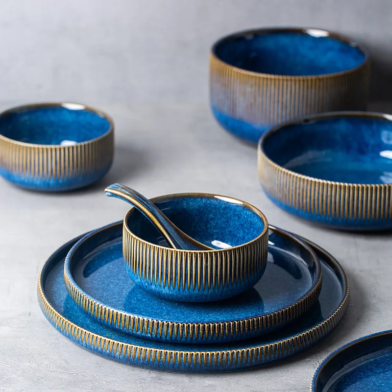 

sale blue arabic japanese nordic restaurant kitchen embossed ceramic plate sets porcelain dinnerware dinner dishes vintage, Customized accord
