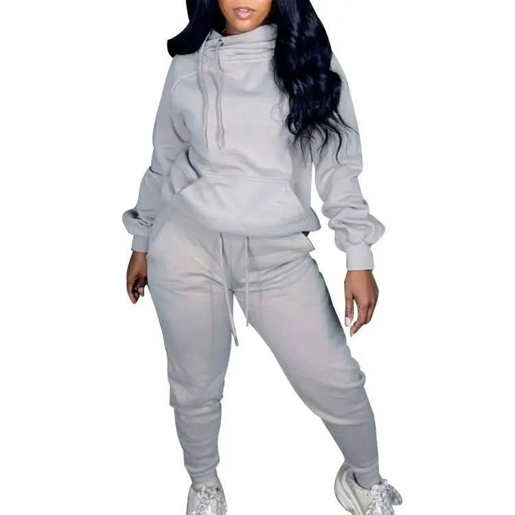 

autumn winter solid color hooded sweatsuit women casual sweatshirt and sweatpants sportswear tracksuit ladies 2 piece set, Blue,gray,red,black