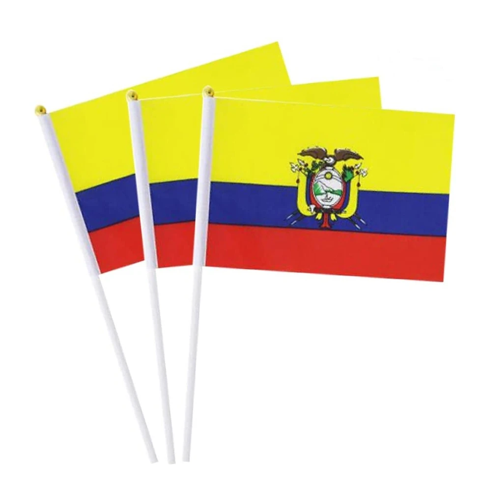 

Free Shipping Ecuador Flag 14x21CM Polyester Table Flags with Pole Flying Country Hand Waving Stick Ecuador Hand Flags