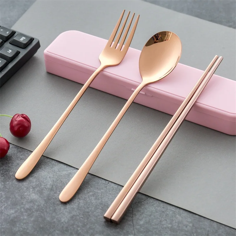 

Korean Style Travel Portable Stainless Steel Flatware Set Cutlery Set, Silver/gold/rose gold/black/multicolored/blue/purple
