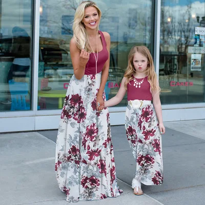 

Tank Mother and Daughter Matching Dresses Flower Print Mommy and Me Clothes Family Look Mom Mum Baby Girls Dress Family Outfits
