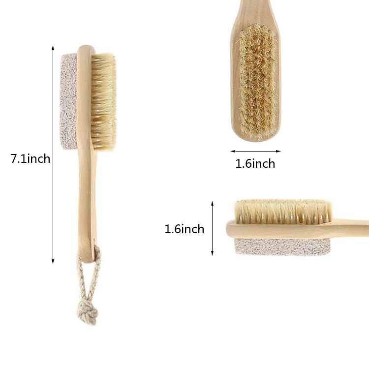 

Natural Handle Bristle Pumice Stone Rub Feet Foot Exfoliating Dead Skin Remover Spa Massager Wooden Brush