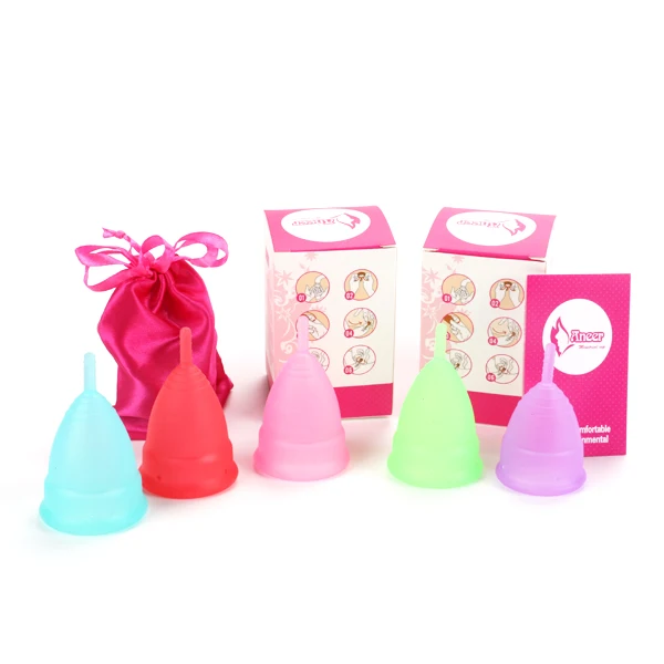 

2020 hot sale medical silicone menstrual cup 100% medical silicone, Pink / lighybule/ white