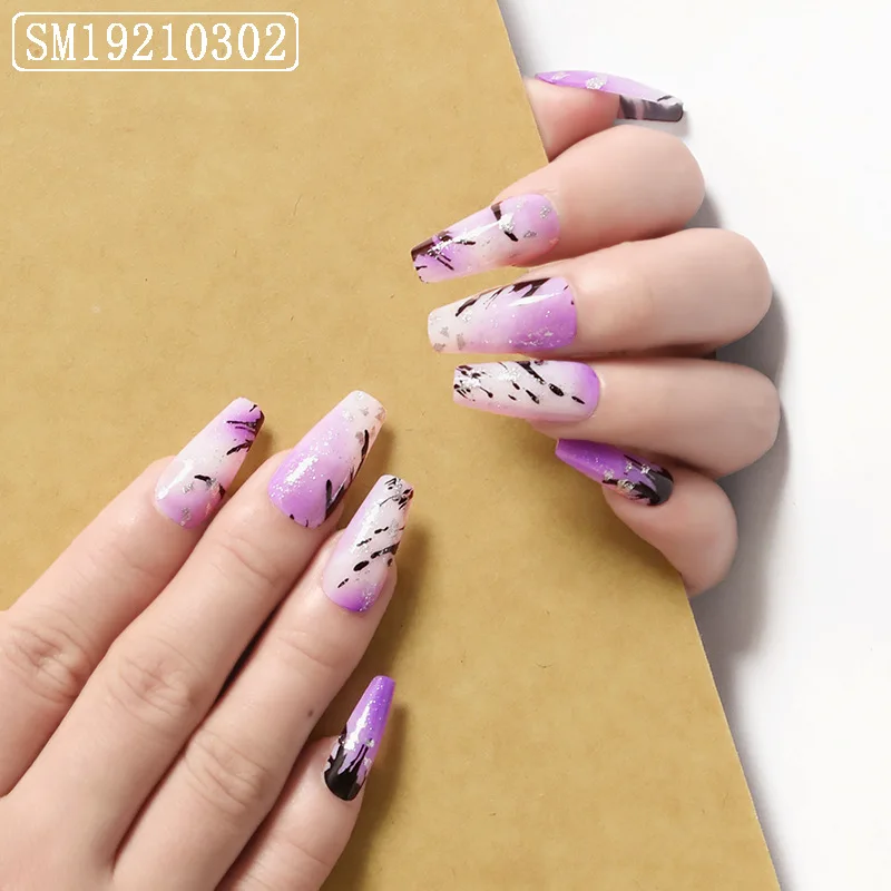 

dream purple Blooming ready to ship press on nails Ballerina reusable false nail 24 false nail