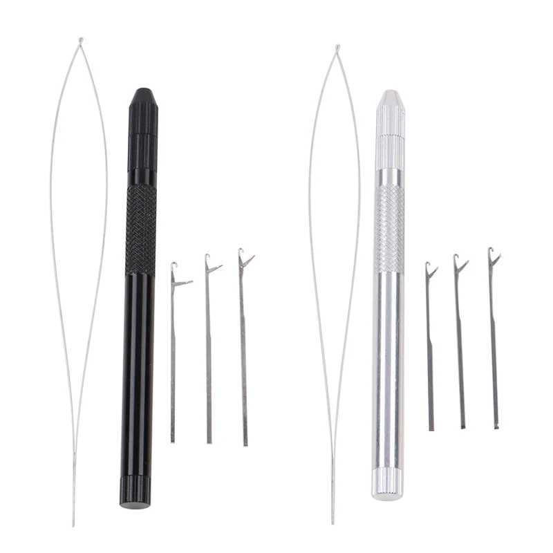 

STOCK Aluminum Loop Threader Hook Needles Micro Rings Tubes Tools For I Tip Hair Extensions Black Silver Golden For Choice