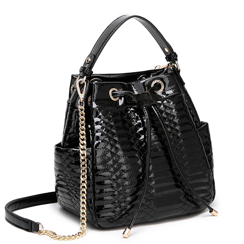 

2020 Fashion personalized classy ladies crossbody bucket shape handbag PU shoulder leather tote bag, White,black