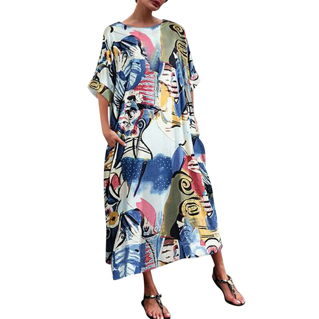 

Bohemian Summer Beach Dress Women Floral Print Dress, Customized color