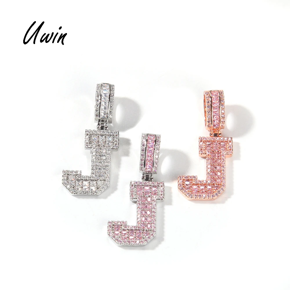 

New Arrival Rose Gold SIlver Pink Baguette Letter Pendant Necklace Initial Gold Color Letter Name Pendant UWIN Jewelry