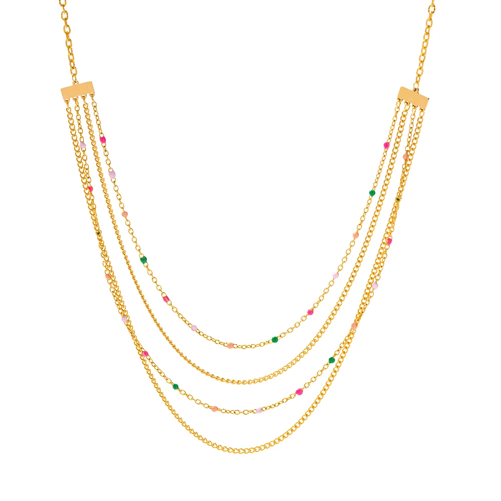 

Minimalist 4 Layers Link Charm Chain Beads 18K Real Gold Plated Stainless Steel Oil Drop Colorful Necklace