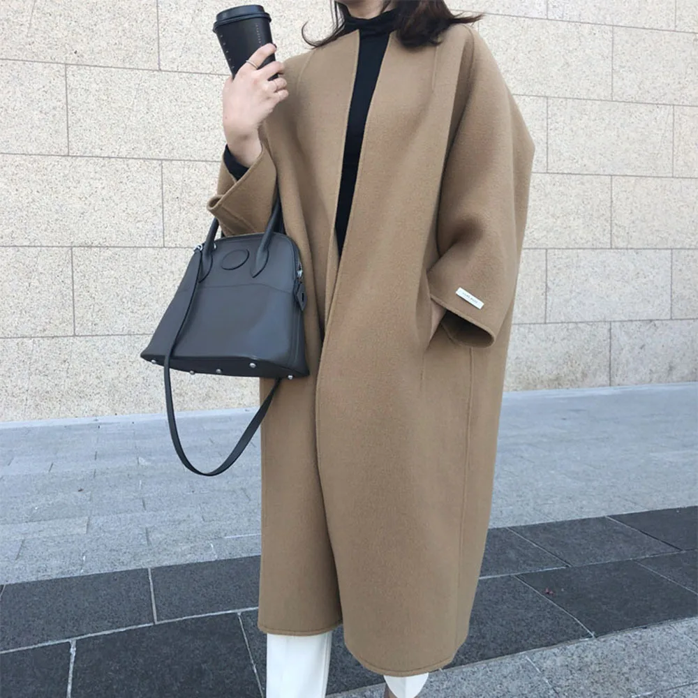 

Wholesale 2021 Autumn and Winter New Style Literary Coat Temperament Coat Long Solid Color Fashion Temperament Straight Jacket