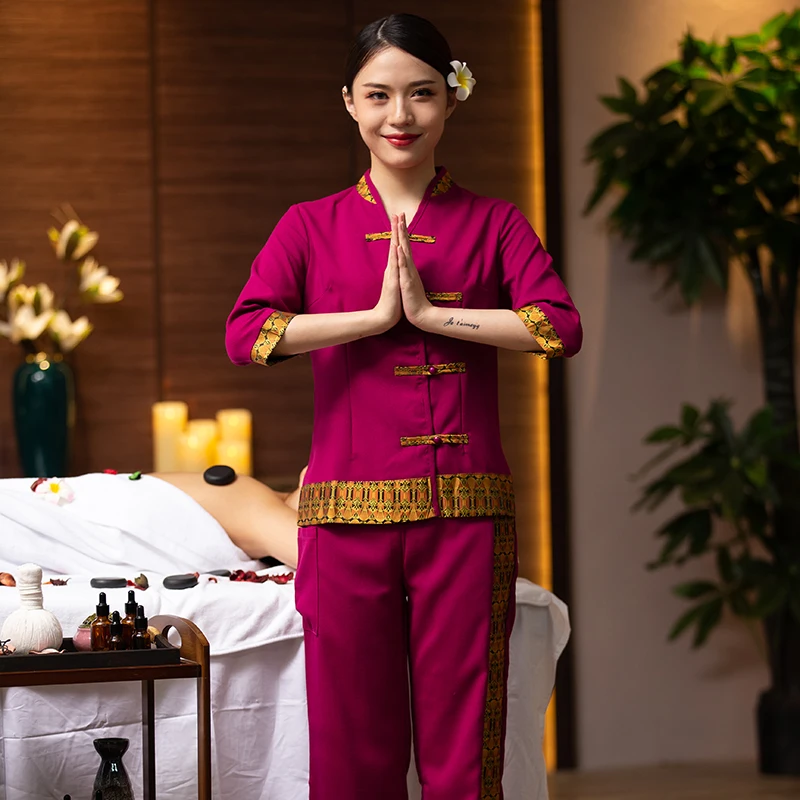 

Thai style technician work clothes autumn and winter foot massage hotel SPA Beauty salon workwear shirt set, Customized color