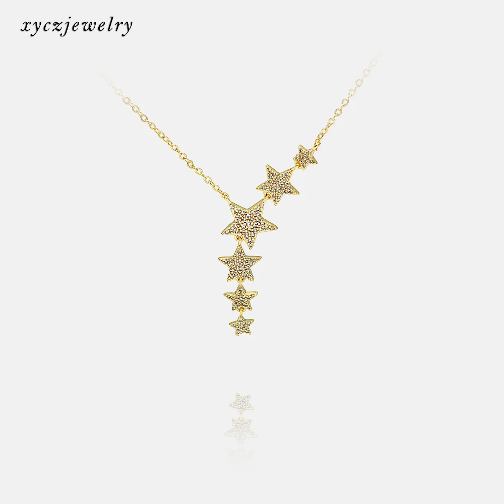 

XingYu Fashion Shining 6 Stars Pendants Micro CZ Paved Gold Plated Star CZ Pendant Necklaces