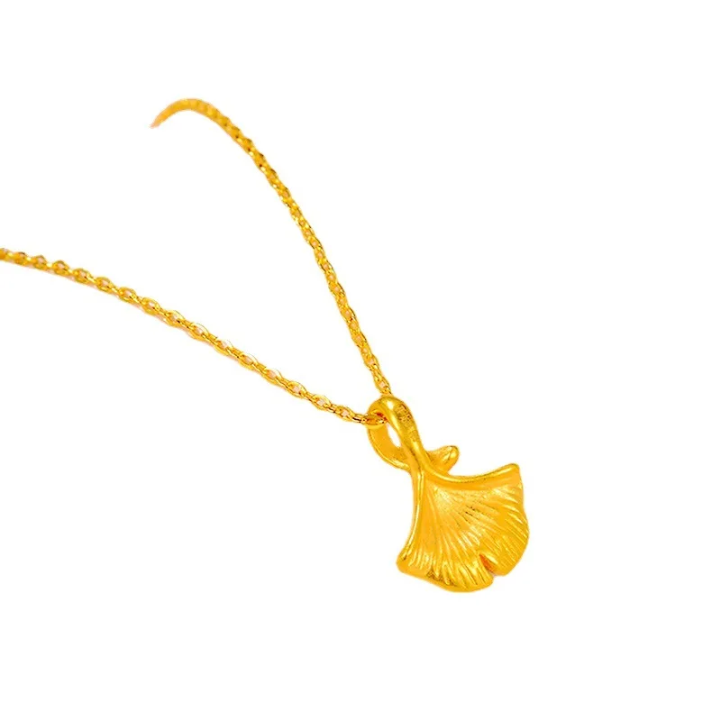 

Certified Gold Wholesale Pendant 3D Hard Pure Gold 999 Ginkgo Leaf Pendant Necklace For Girlfriend Tik Tok Live Stream Supply