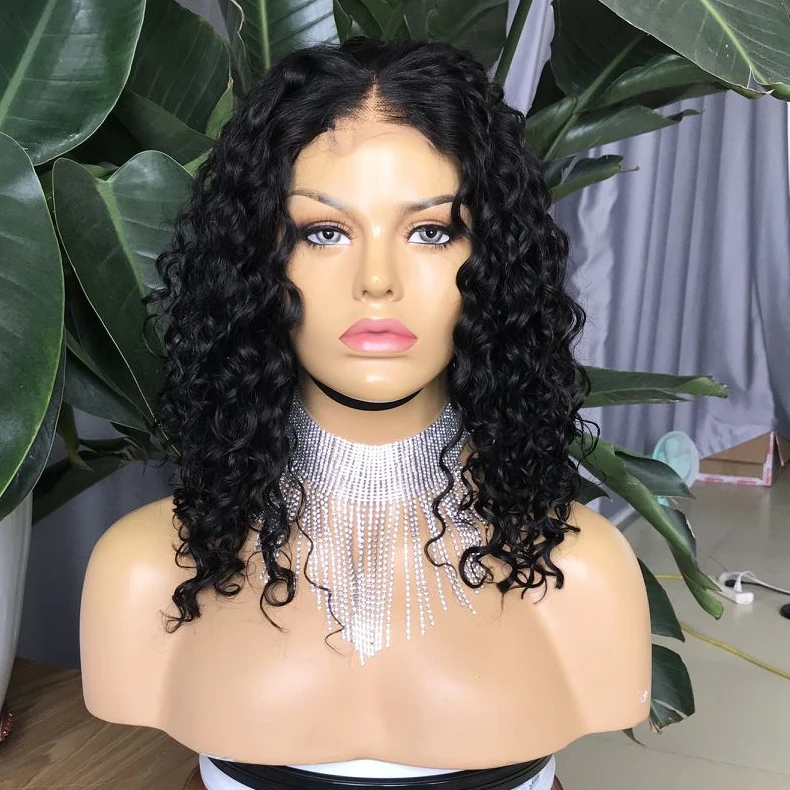 

Joywigs In Stock Human Hair Curly Wig Front Lace 14in Black Wig