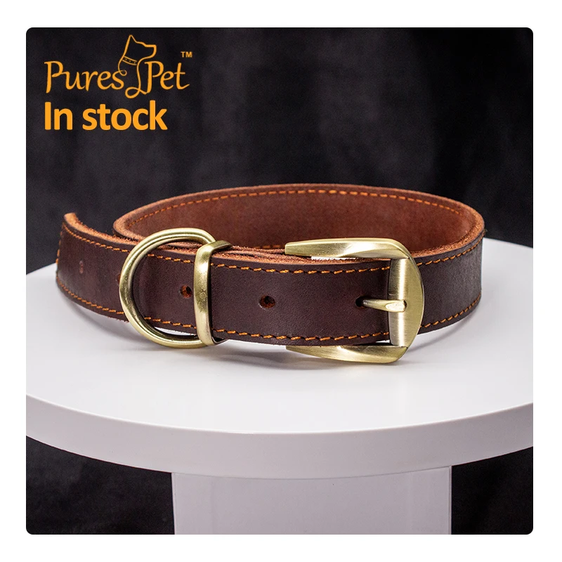 

gps tracking luxury rolled leather padded heavy duty wide large dog collar bulk, Brown,black