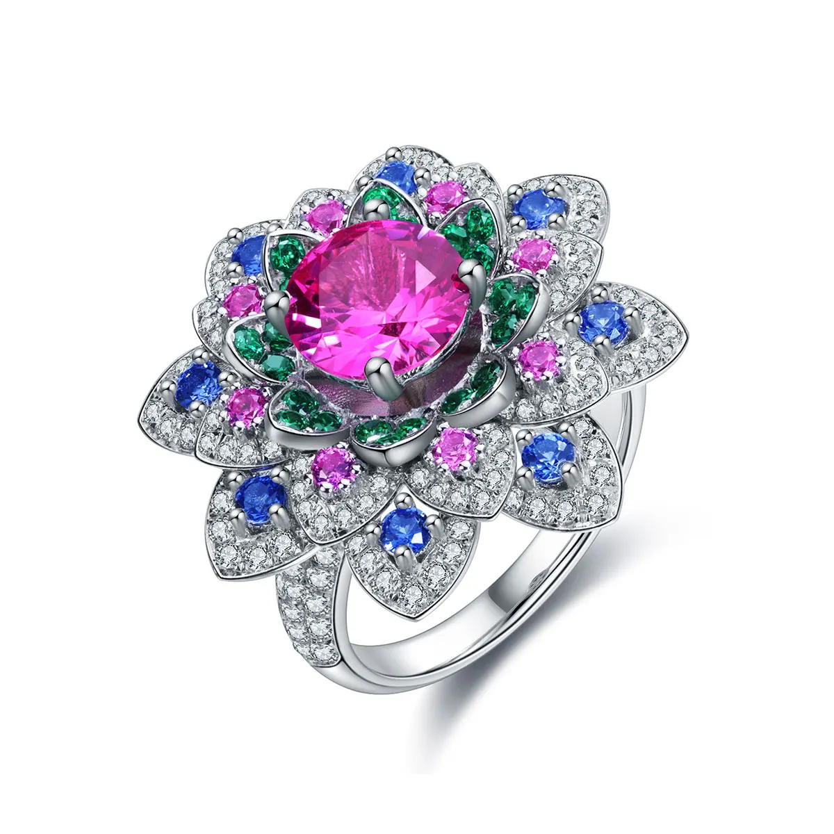 

Anster jewelry s925 sterling silver lab grown pink ruby sapphire gemstones ring round brilliant ring jewelry wholesale