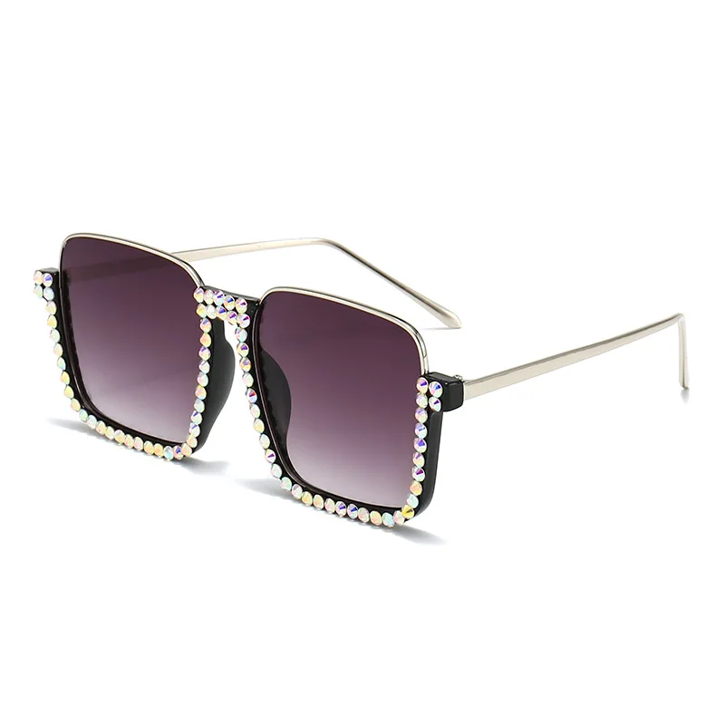 

Factory direct trend luxury oversized half frame sunglass women diamond sunglasses 2021