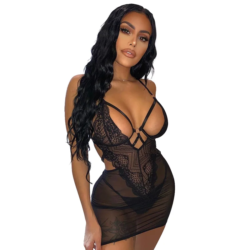 

Sexy Women Erotic Transparent Lace Mesh Sleepwear Nightwear Dress Lingerie Babydolls, Customized color