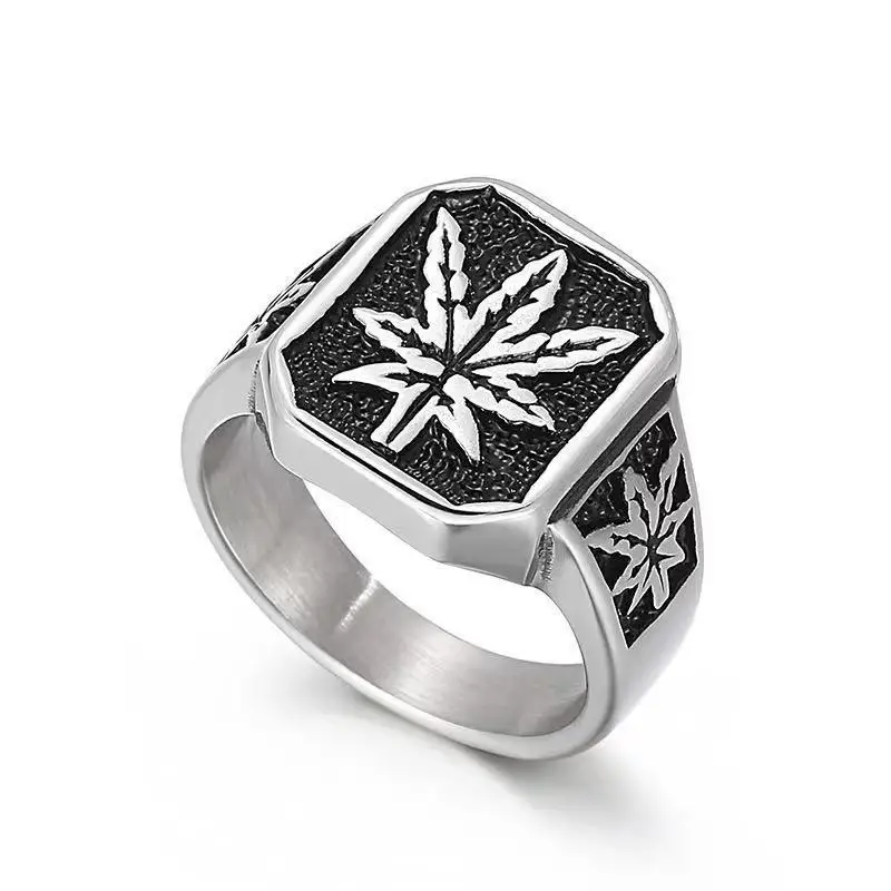 

Jewelry men retro maple leaf stainless steel cast ring fashion personality leaf titanium steel ring, Gold ,silver