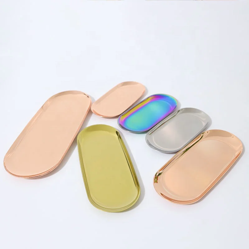 2019 New Products Retail Oval Metal Serving Rolling Tray Ins Luxurious Oval Snack Fruit Plate MP-01
