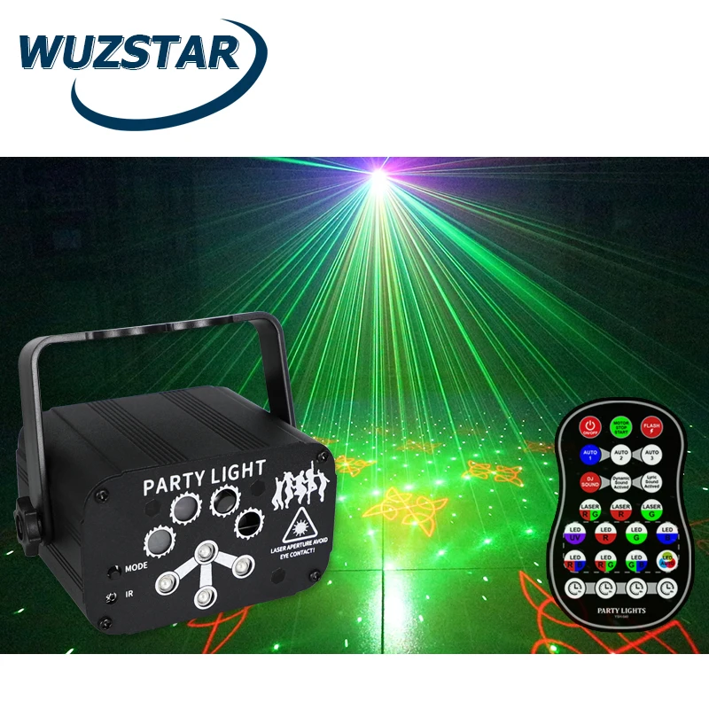 

WUZSTAR dj disco laser light projector led battery mini 8 holes 120 pattern stage dj strobe party lights for KTV club lasercube