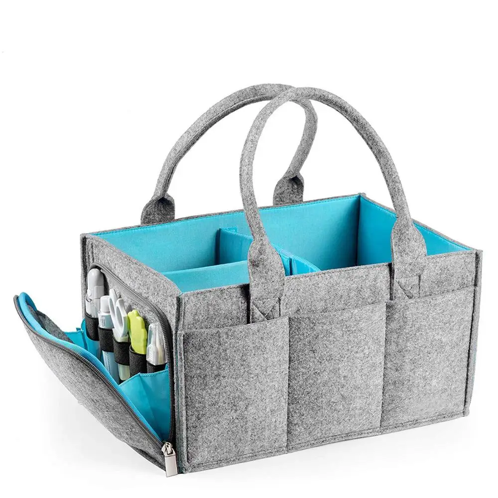 

Grey Nappy Bag Large Felt Baby Diaper Caddy Nursery Storage Organizer with Zipper Pocket, Dark grey, blue or custom