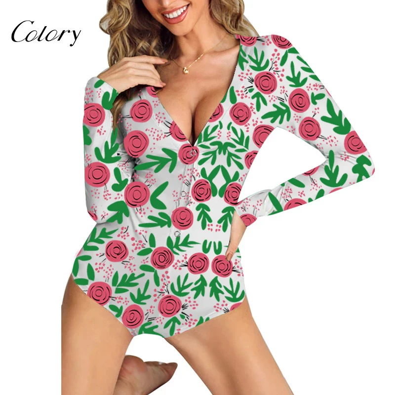 

Colory Casual Valentine's Day Romper Long Sleeve Onesie For Women Loungewear, Picture shows