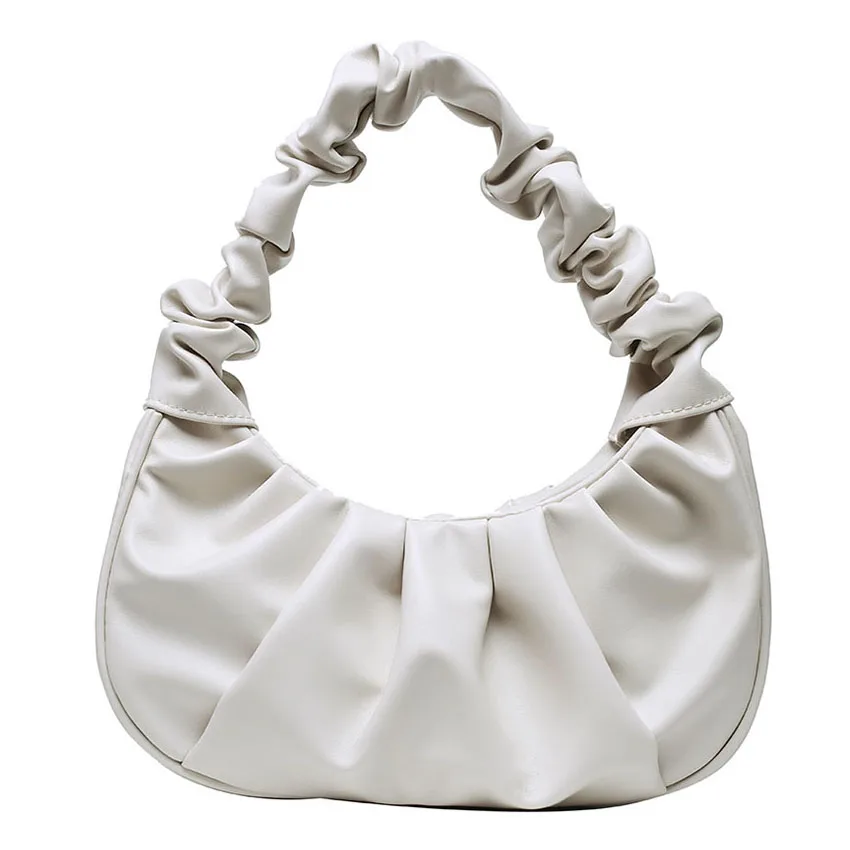 

Soft High Quality Leather Pure Color Ruched Pattern Woman Shoulder Bag, White/blue/purple/black