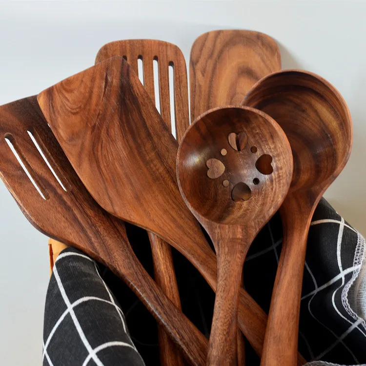Wholesale High Quality 6pcs Sets Nontoxic Natural Teak Wood Utensil